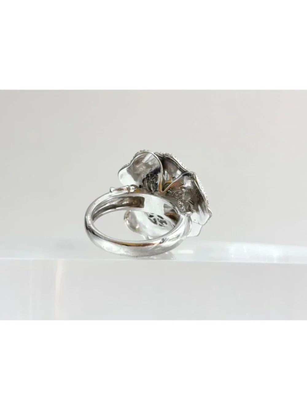 Blooming Rose Floral Textured Jumbo Sterling Silver 925 Vintage Ring - sz 7
